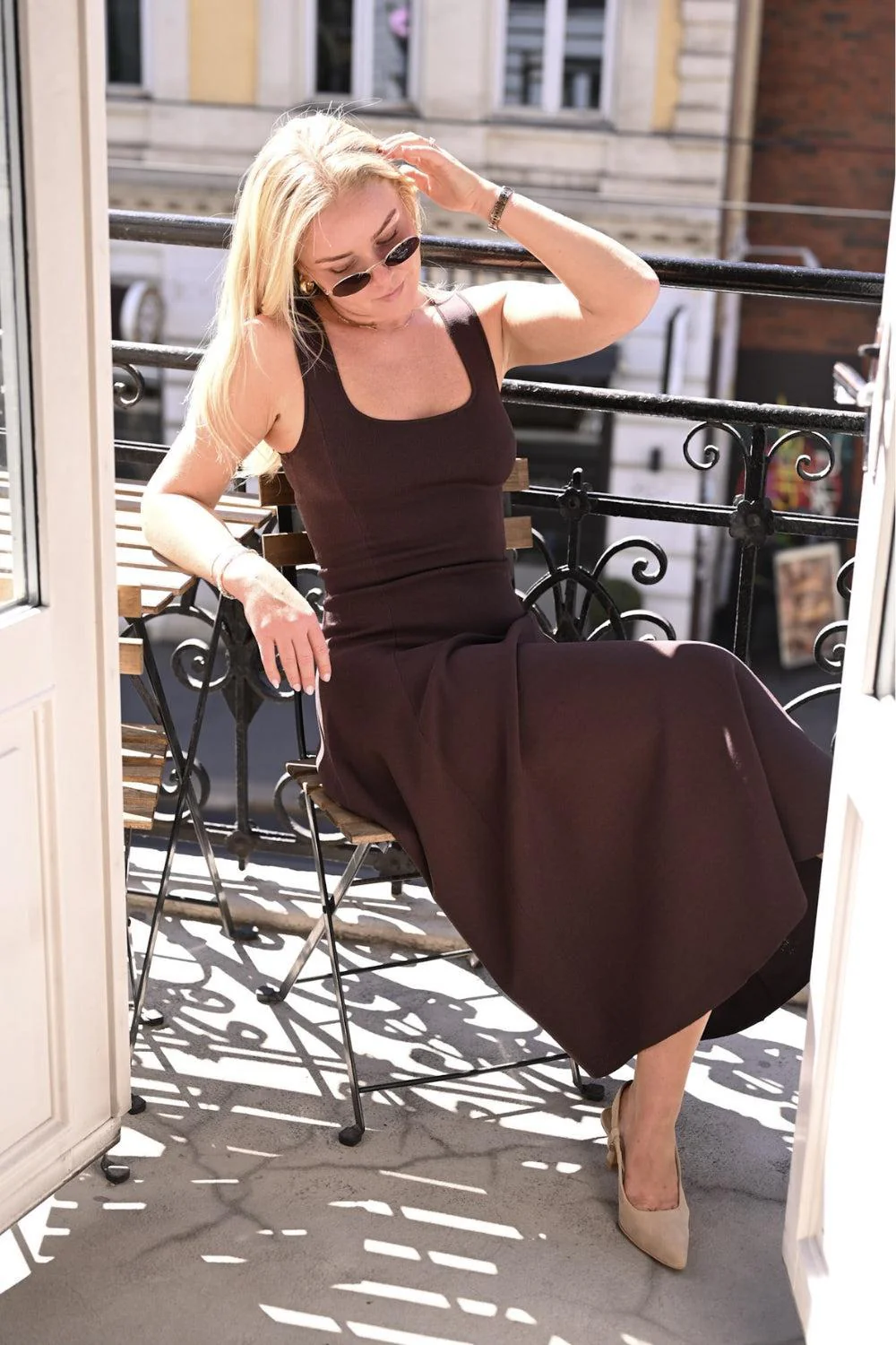 Defnen Knitted Dress Coffee - Image 4