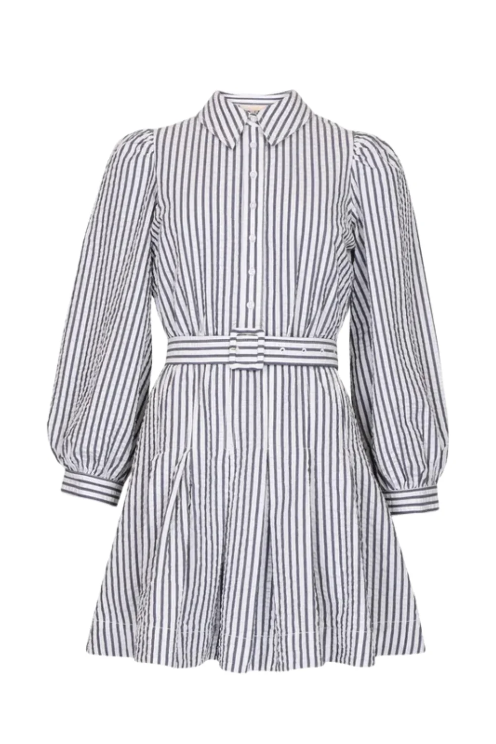 Seersucker Pleated Dress Marine Stripe