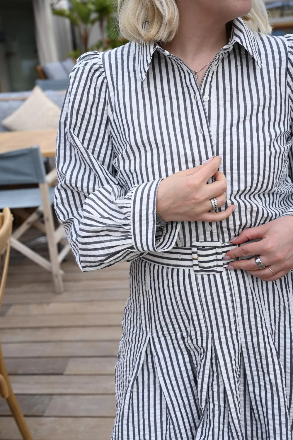 Seersucker Pleated Dress Marine Stripe - Image 3