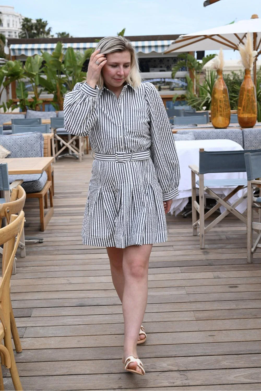 Seersucker Pleated Dress Marine Stripe - Image 5