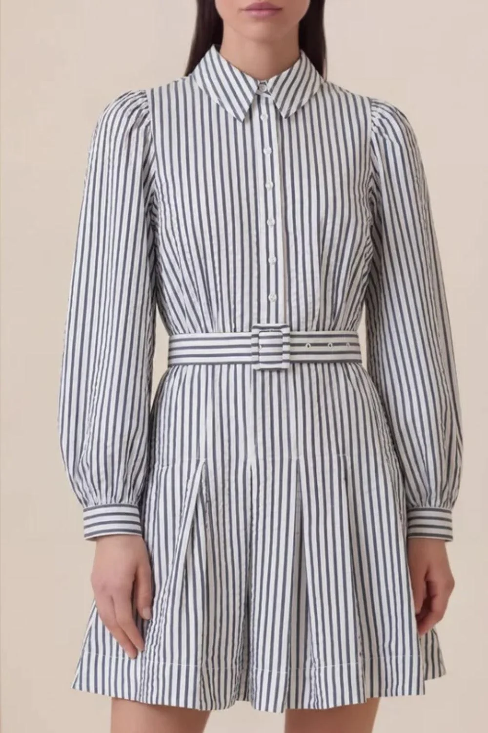 Seersucker Pleated Dress Marine Stripe - Image 6
