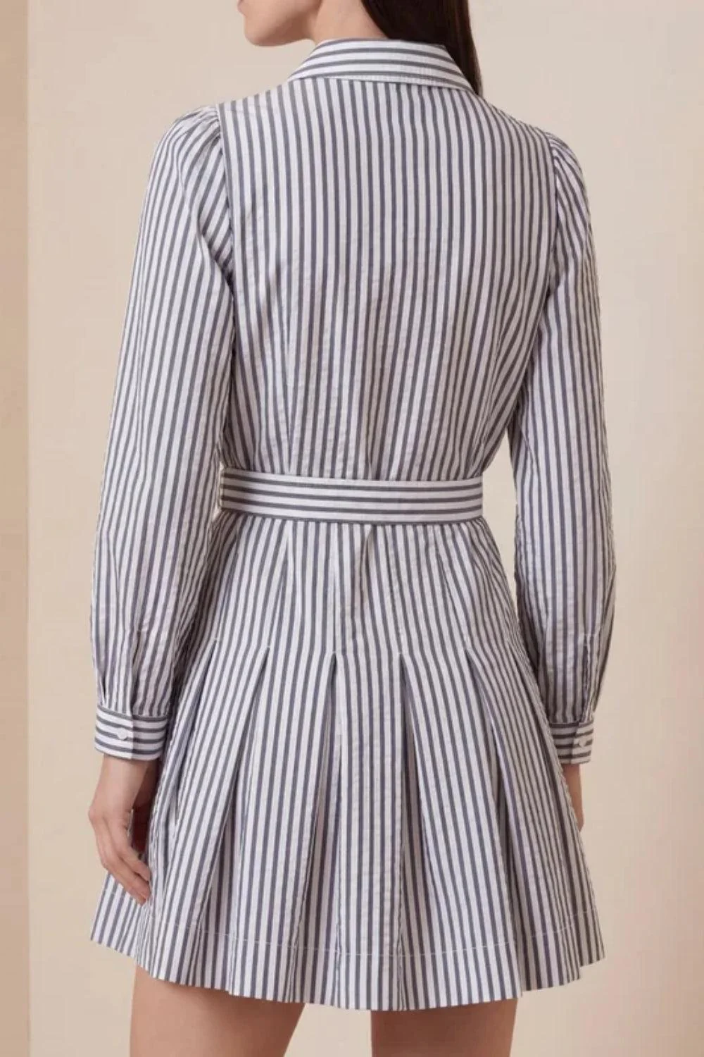 Seersucker Pleated Dress Marine Stripe - Image 7