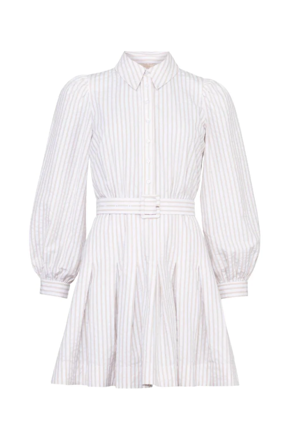Seersucker Pleated Dress Khaki Stripe