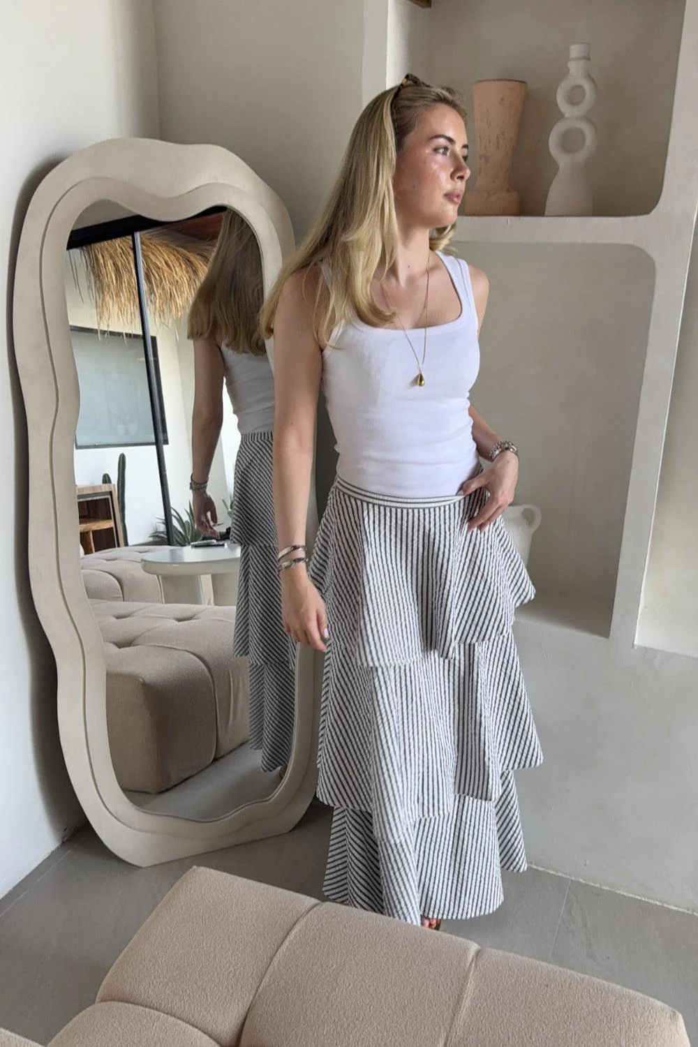 Seersucker Flounce Skirt Marine Stripe - Image 3