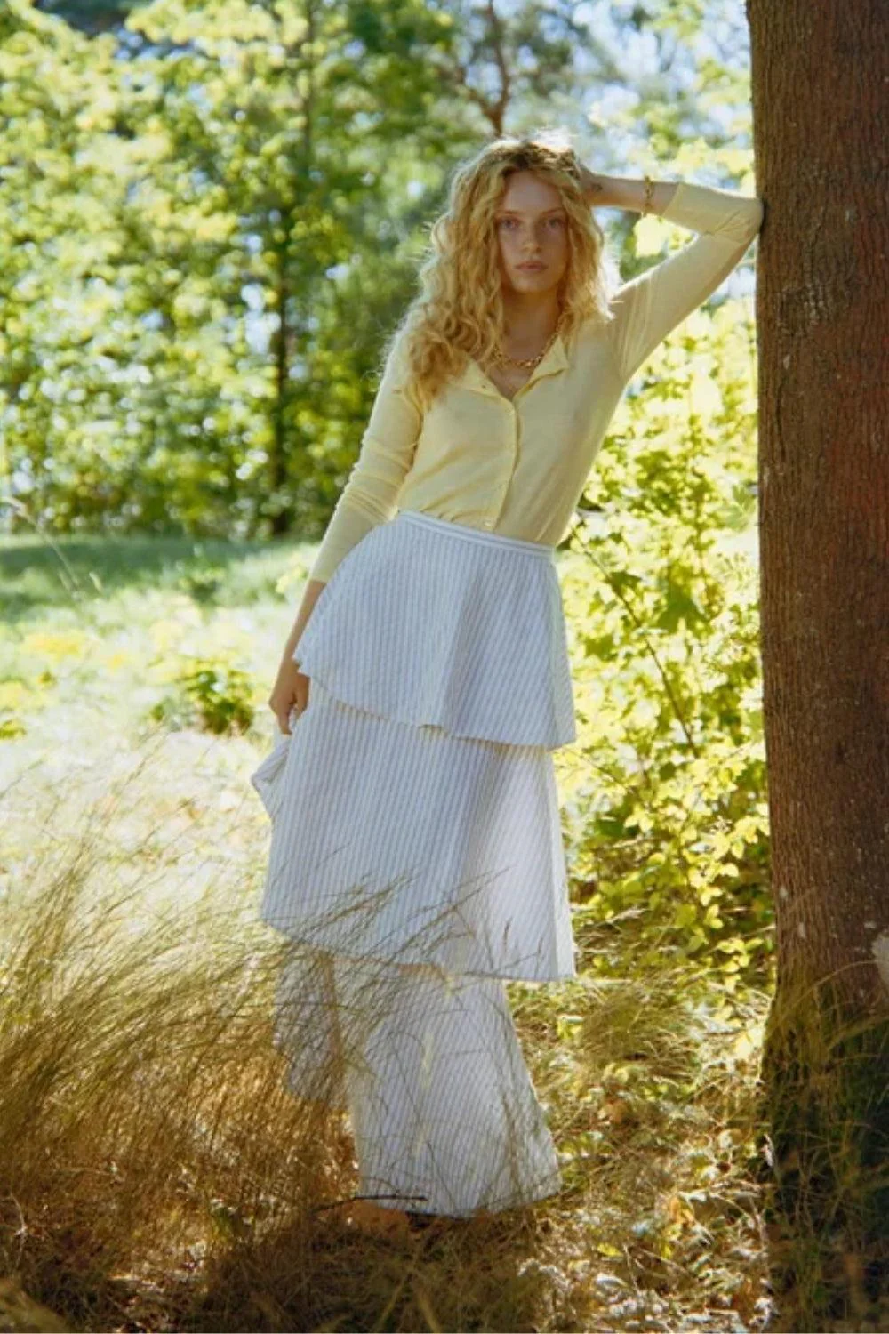 Seersucker Flounce Skirt Khaki Stripe - Image 4