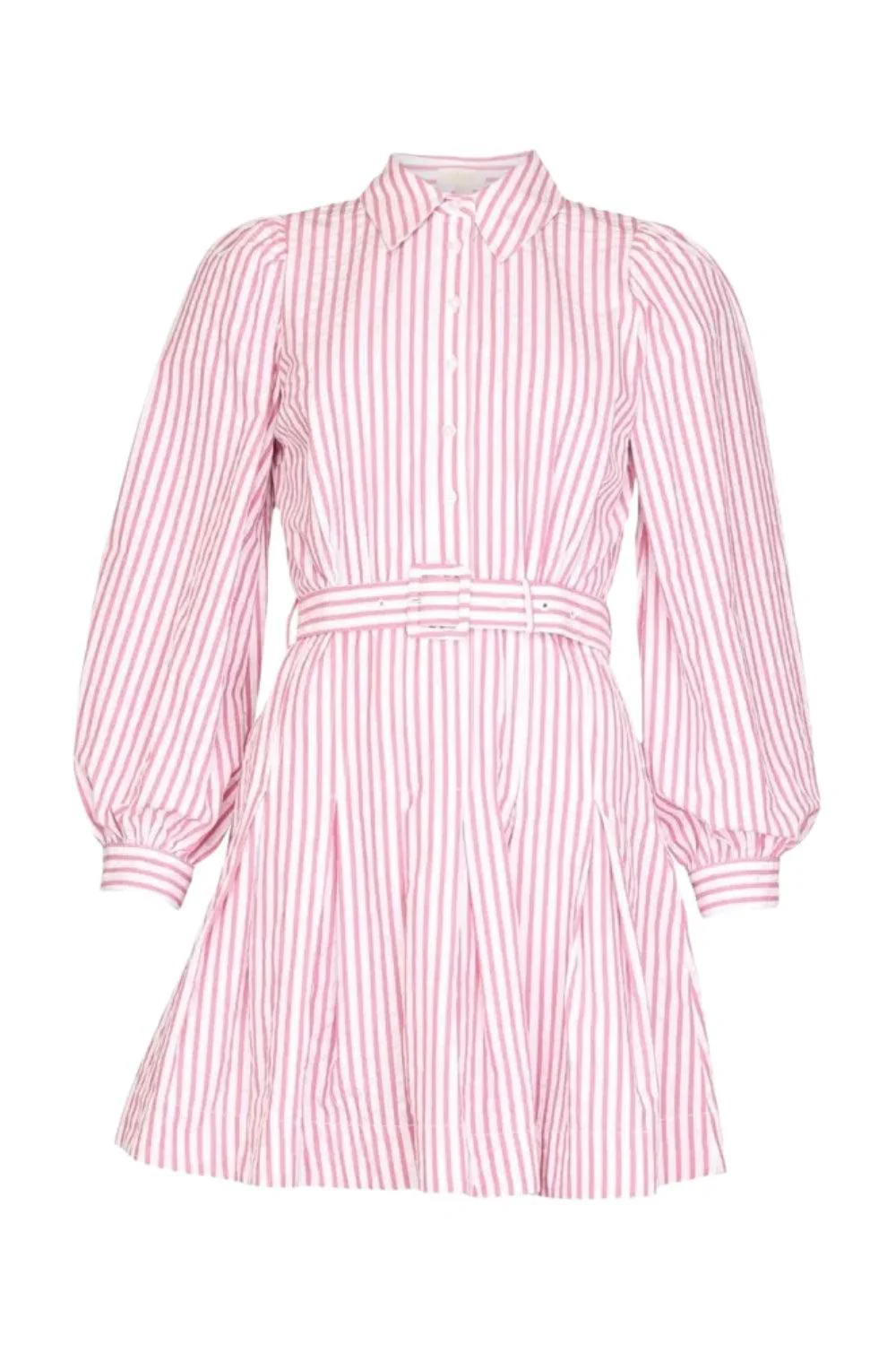 Seersucker Pleated Dress Pink Stripe