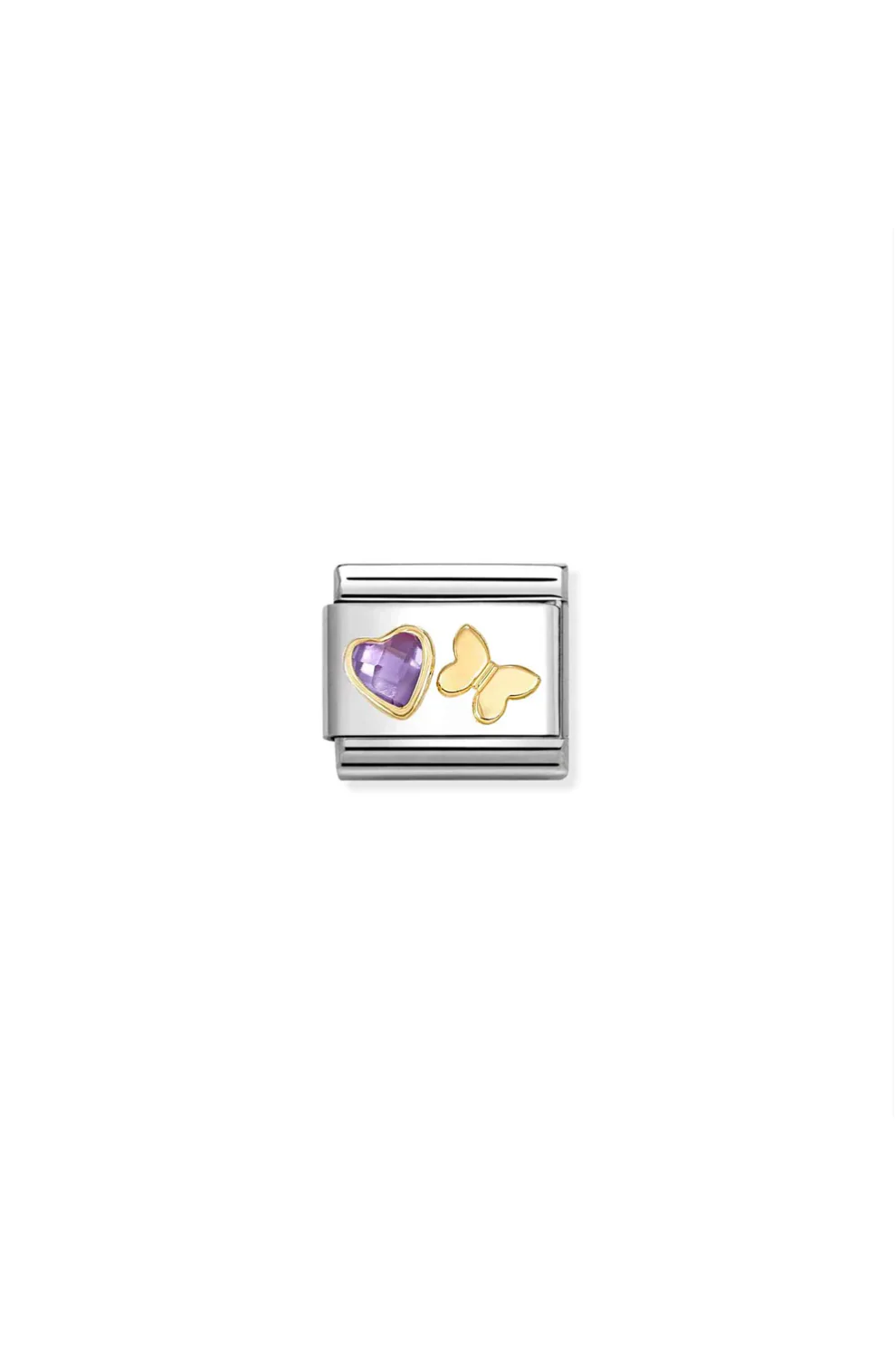 Classic Faceted 18k Gold & CZ Purple Heart With Butterfly