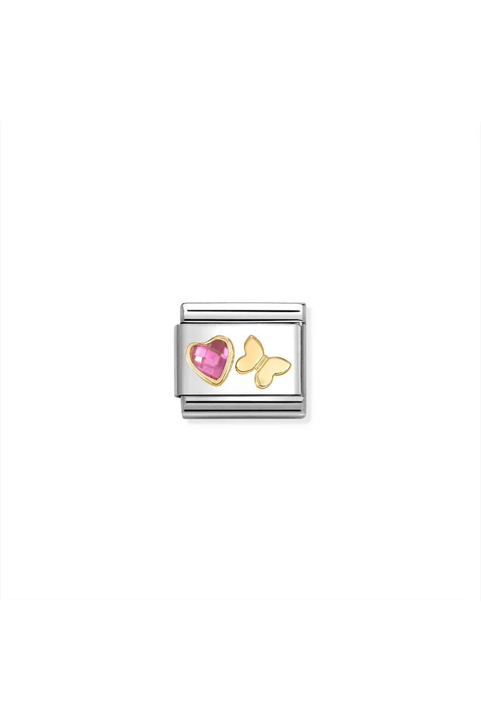 Classic Faceted 18k Gold & CZ Pink Heart With Butterfly