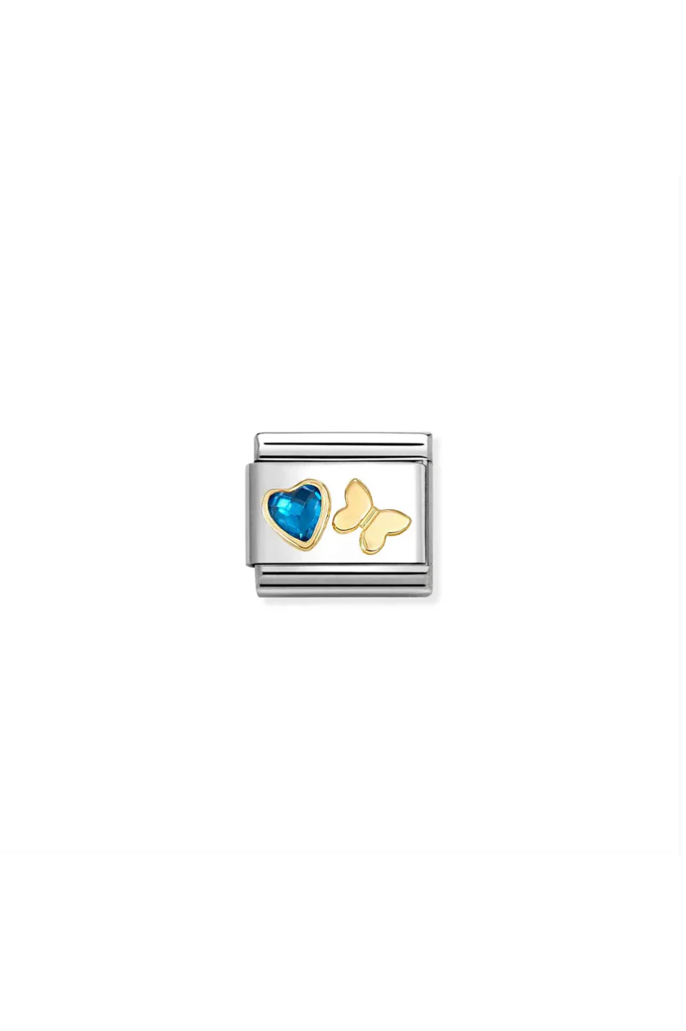 Classic Faceted 18k Gold & CZ Blue Heart With Butterfly