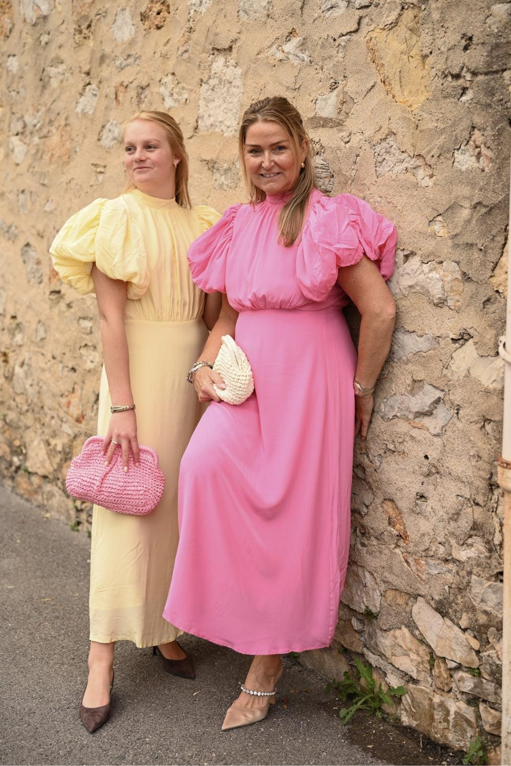 Alicia Puff Short Sleeve Open Back Midi Dress Prism Pink - Image 3