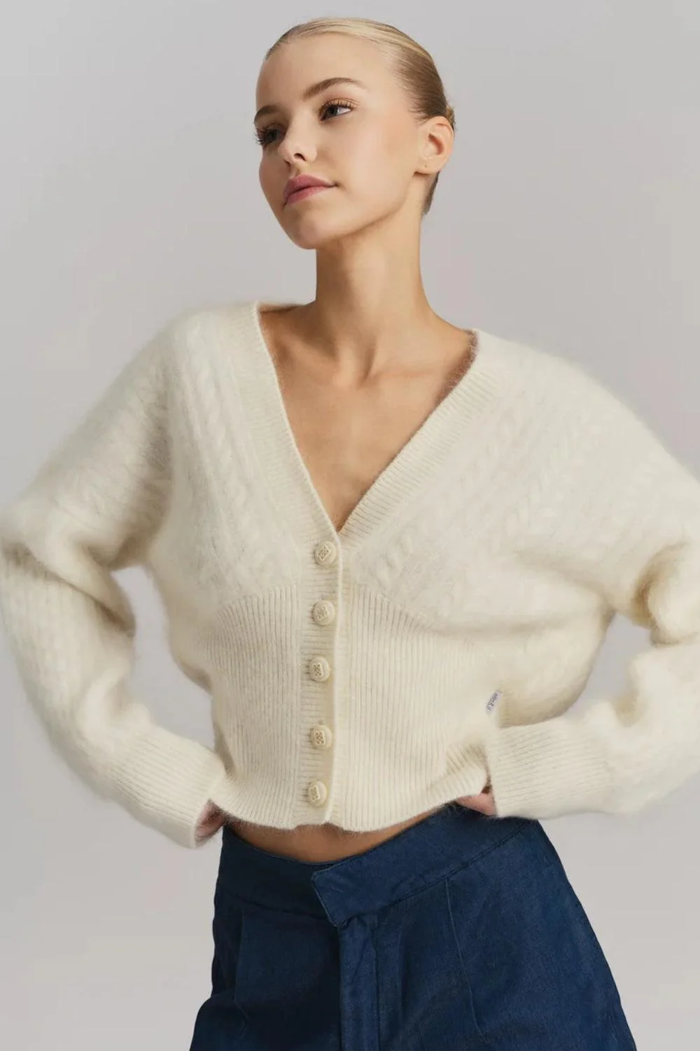 Jenna Brushed Cardigan White - Image 2