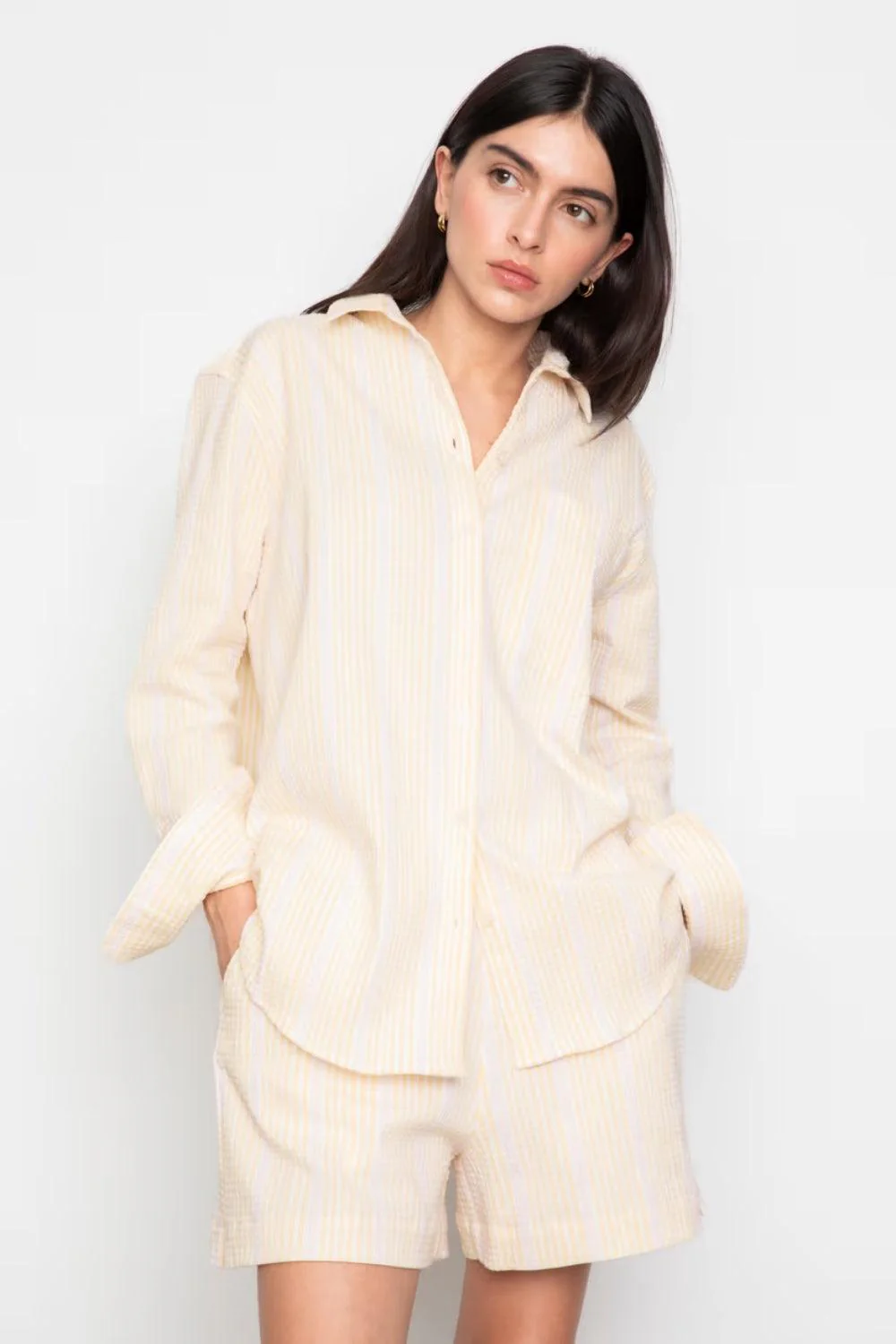 Bibi Crepe Shirt Light Yellow Stripe - Image 2