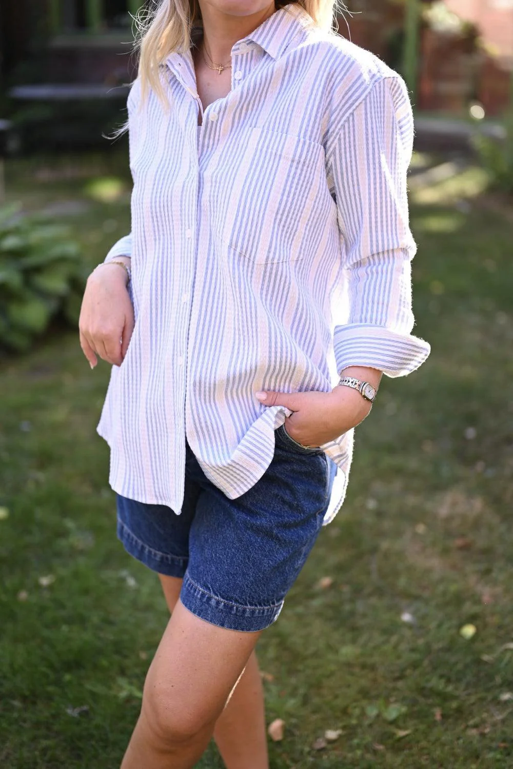 Bibi Crepe Shirt Blue Stripe - Image 3