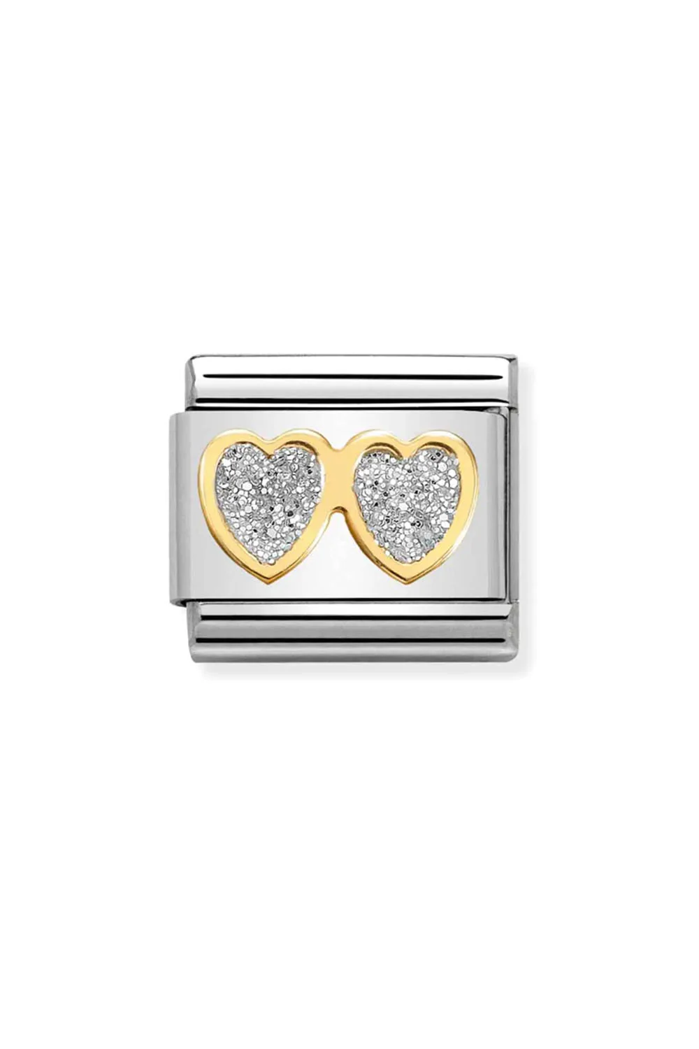 Glitter symbols 18k Gold & enamel double silver hearts